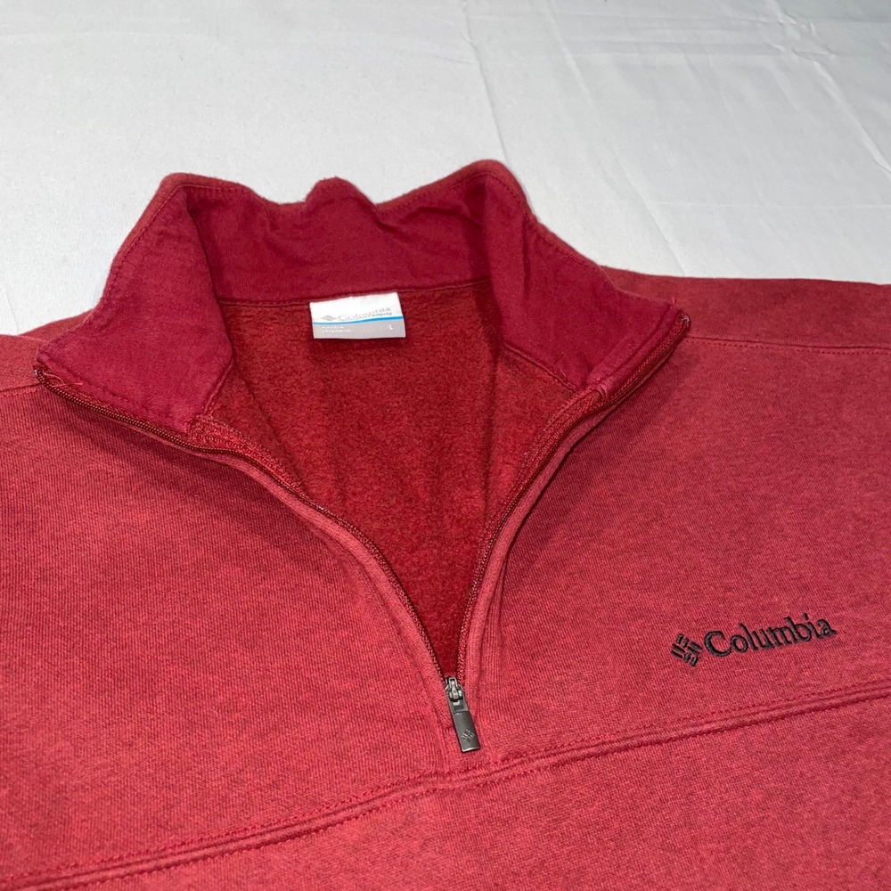 Columbia Mens Quarter Zip Pullover Sweatshirt Red Fleece Size L